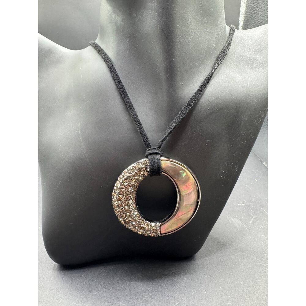 Lia Sophia Kiam Family Abalone Shell & Crystal Rhinestone Black Cord Necklace